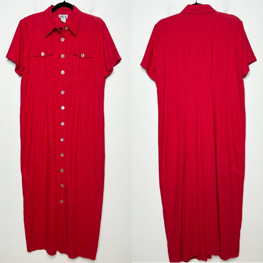 ROBBIE BEE Vintage Linen Blend Dress Womens 16 Maxi Minimalist Sustainable Lagom